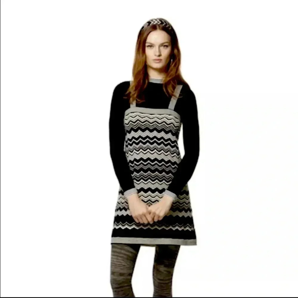 Missoni for target black white chevron sweater dress straps knit medium zigzag